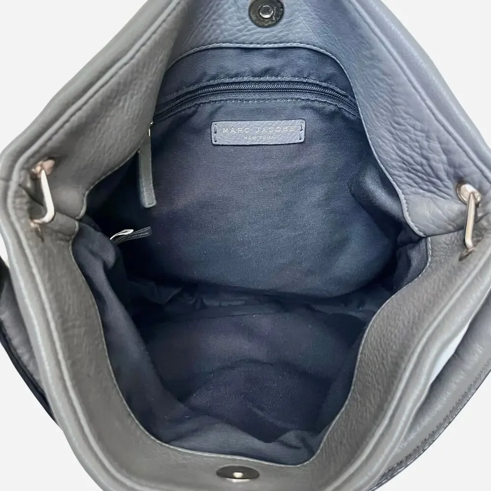 Marc Jacobs New York Hillier Gray Pebbled Leather Hobo Shoulder Bag Handbag
